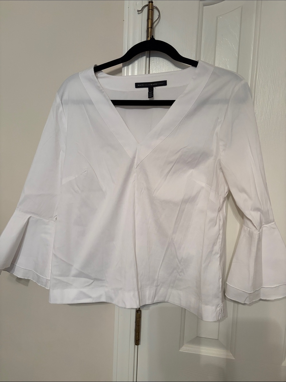White House Black Market White V-Neck Bell Sleeve Blouse 10